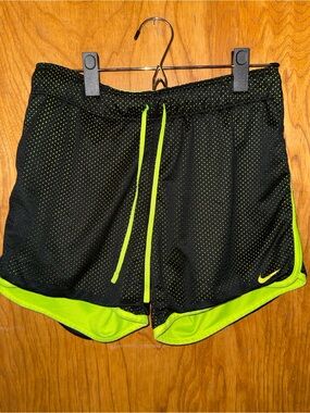 Nike Dri-Fit Black Athletic Shorts with Neon Yellow/Green Trim